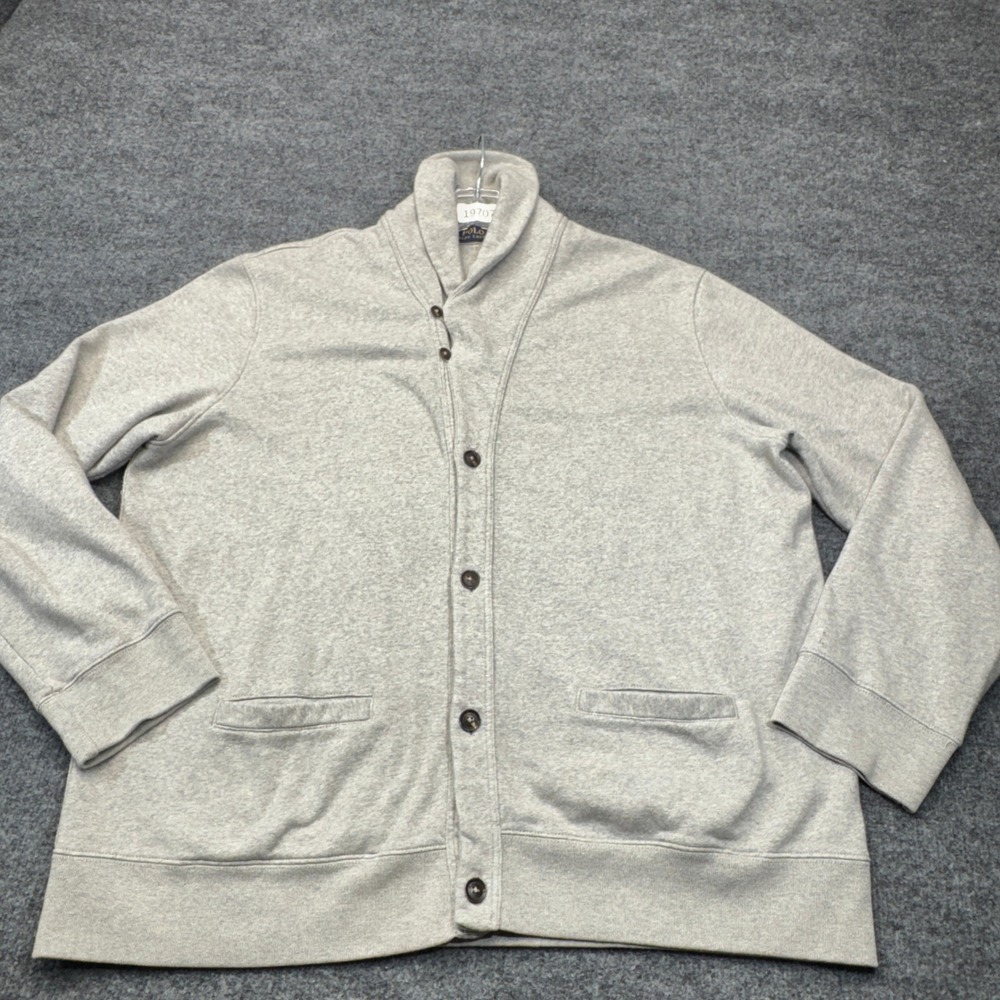 Polo Ralph Lauren Shawl Collar Cardigan Mens XXL Gray Fleece Button Up Preppy